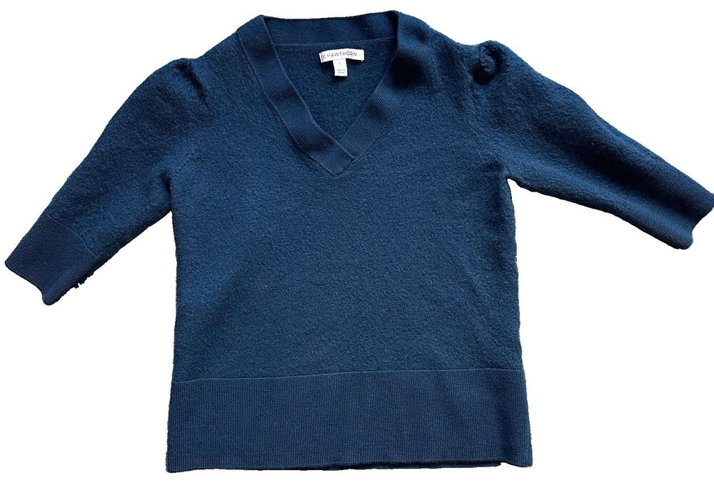 41 Hawthorn Merino Wool Knit Sweater Women Top Short Navy Blue Office Classic S